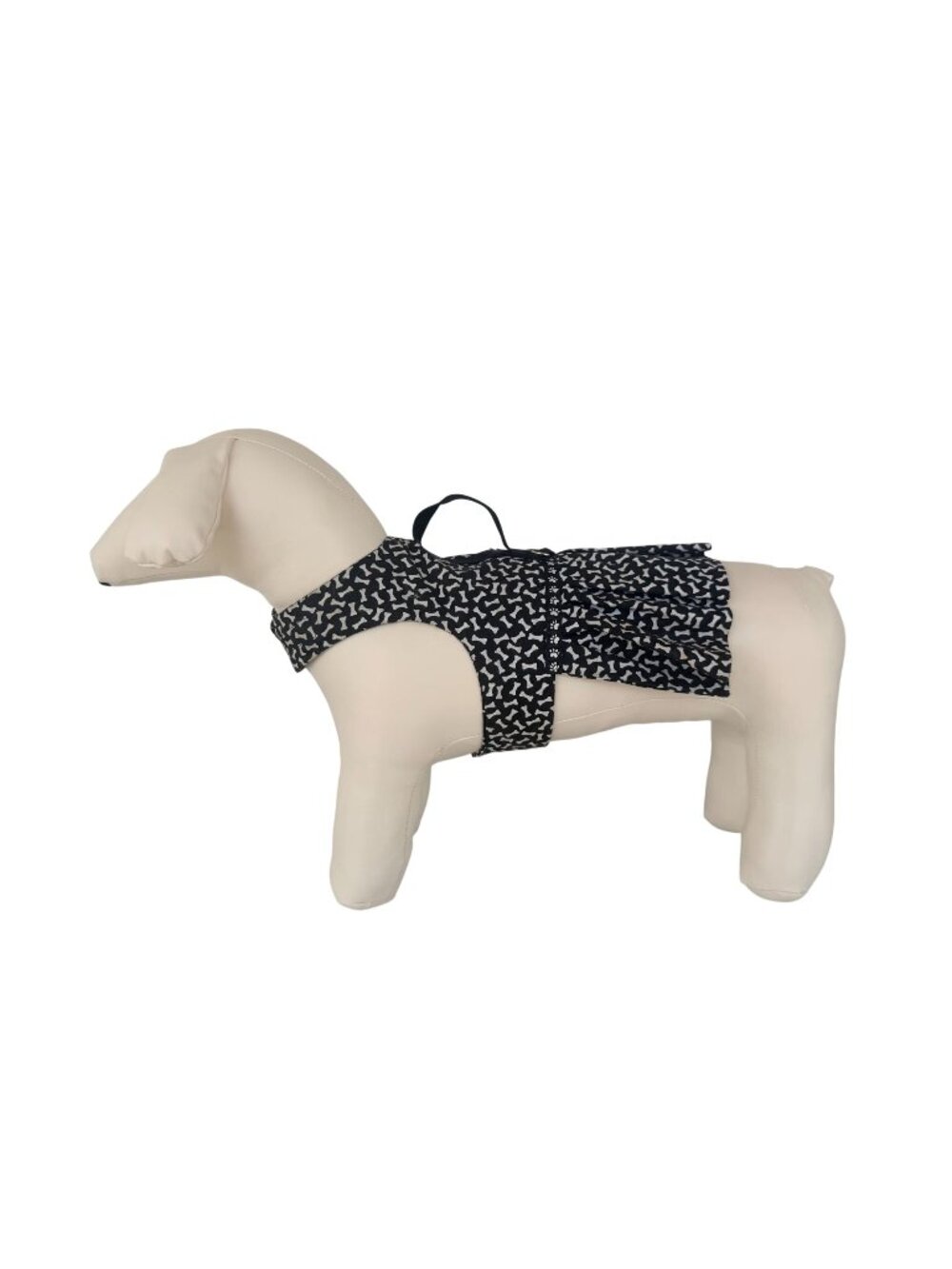 Handmade Small Dog Adjustable Dress Outfit w Harness Cute Black White Bone Print